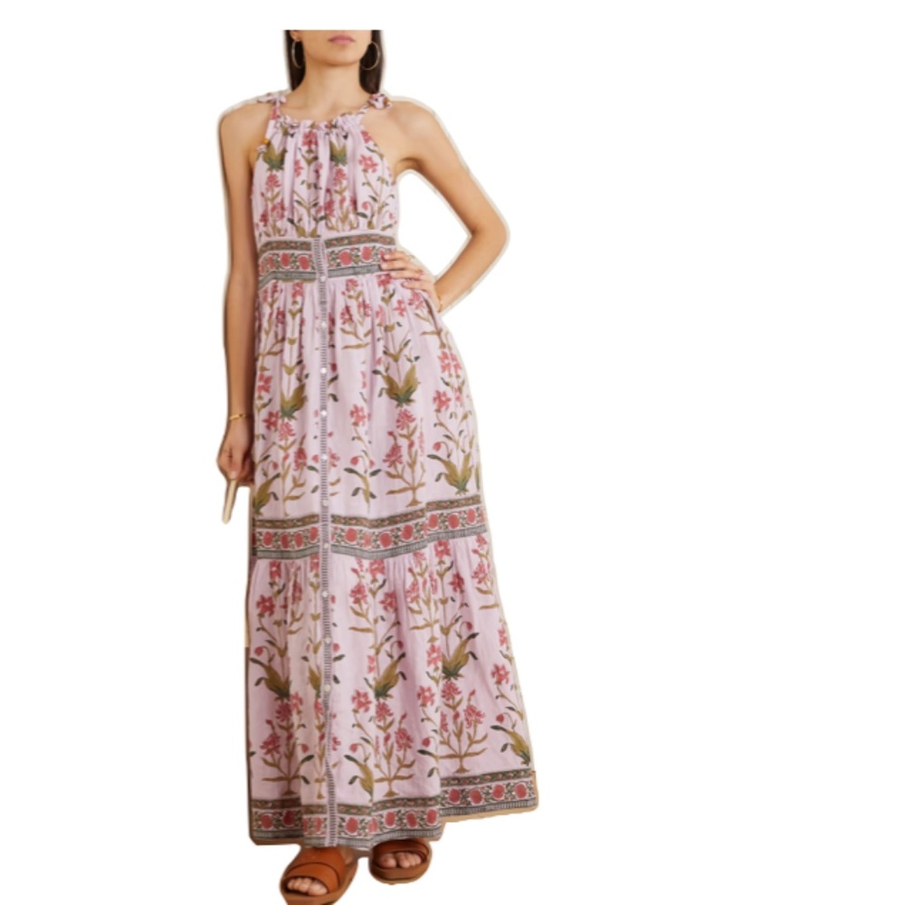 Hannah pink linen floral maxi dress size 0/S